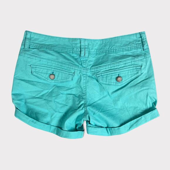 Aeropostale Midi Twill Short Size 2 Aqua Blue Green Cuffed Pockets Zipper - Picture 2 of 8
